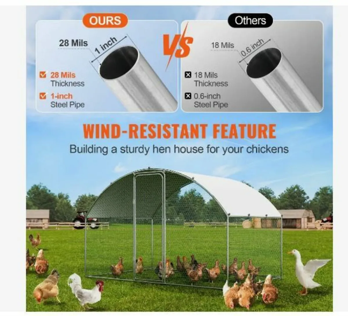 Chicken Coop, 3x1.97x1.99 m Walk-in Large Metal - Image 2