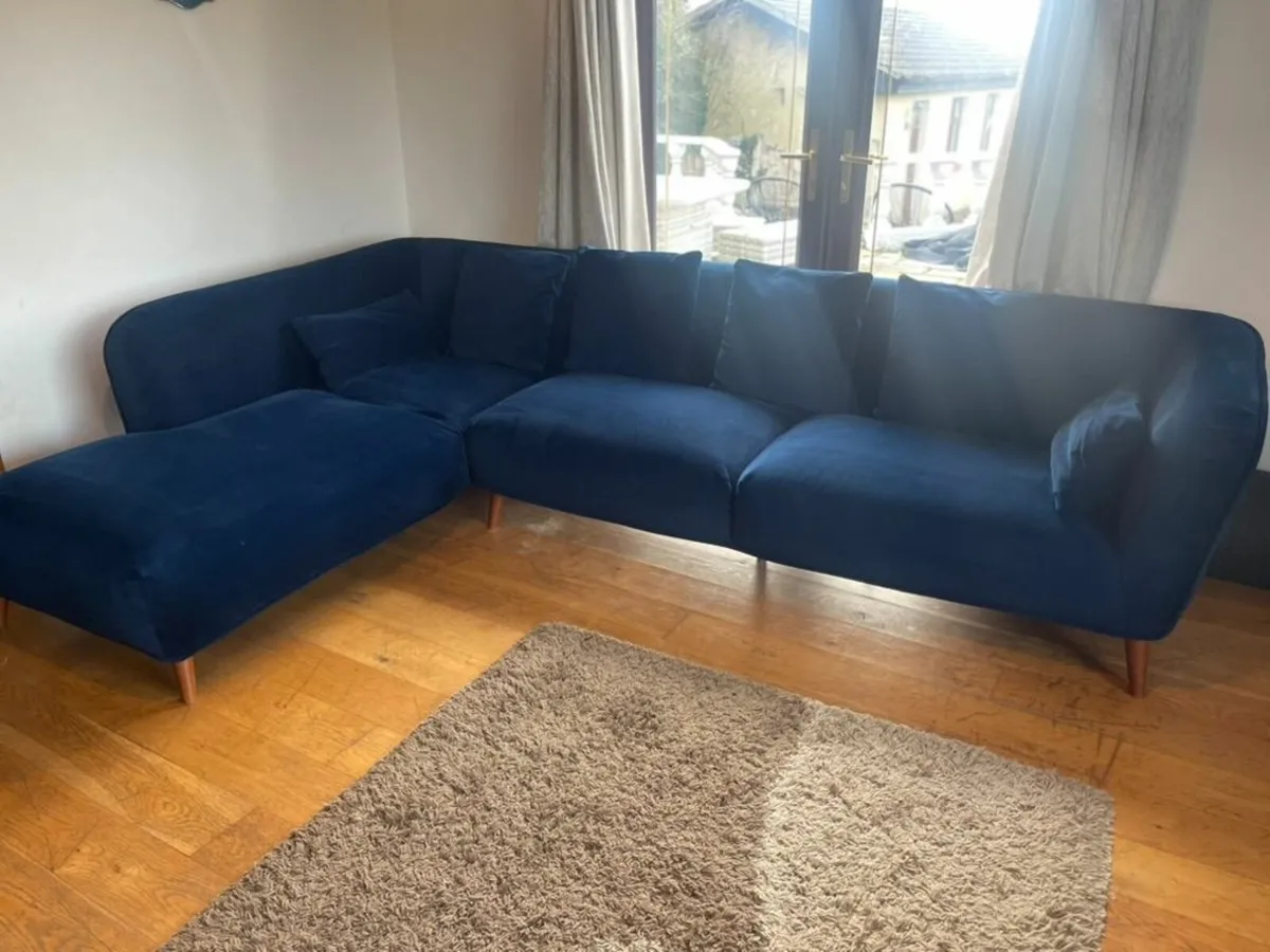 Large Blue Velvet LHF Corner Chaise - Image 1