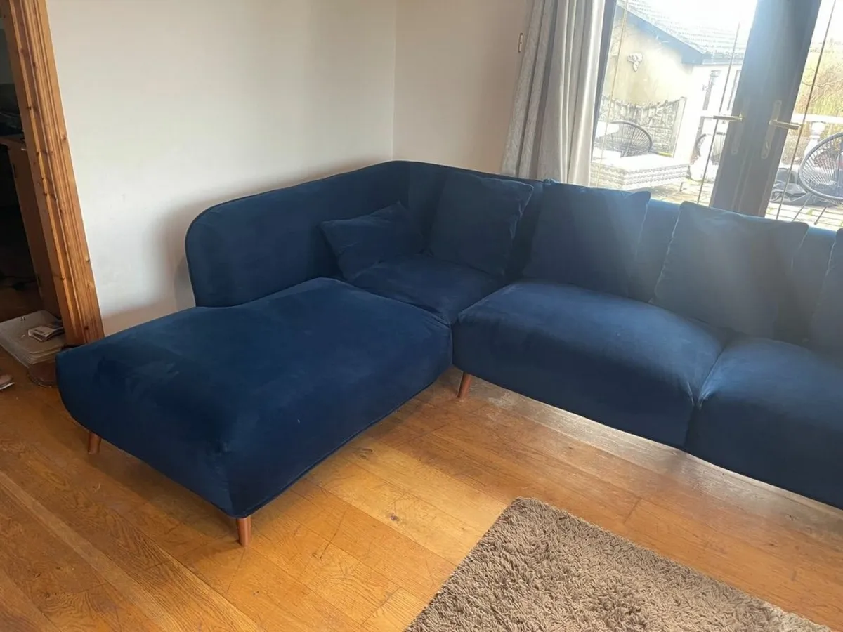 Large Blue Velvet LHF Corner Chaise - Image 3
