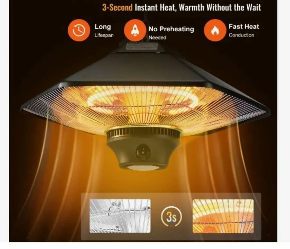 Hanging Patio Heater, 2000W Remote Control - Image 3