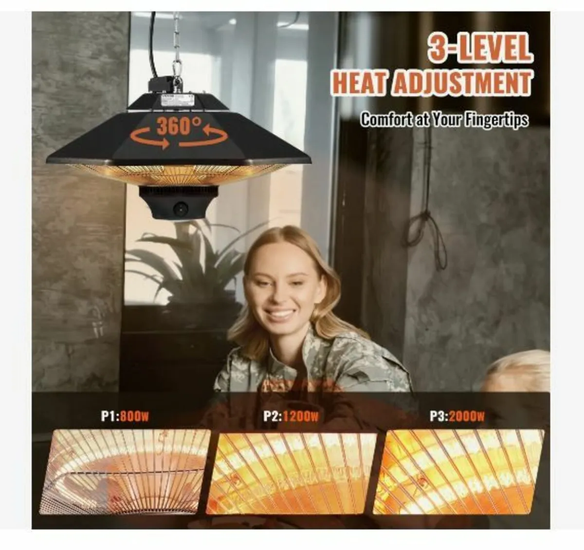 Hanging Patio Heater, 2000W Remote Control - Image 4