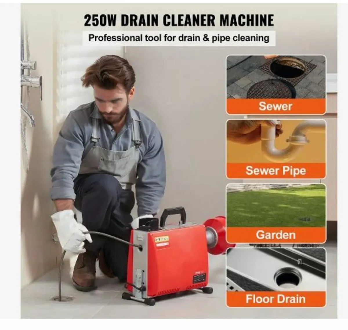 Drain Cleaner Machine 20m x 16mm 250W - Image 2
