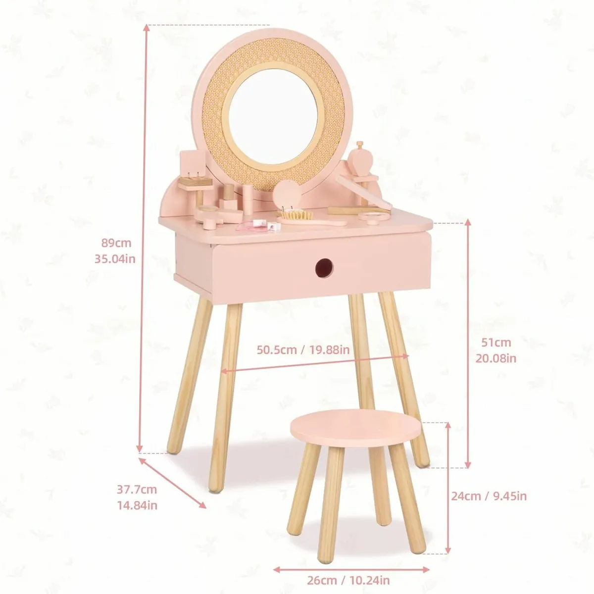 Kids Dressing Table, Pink Kids Vanity Table Chair - Image 4