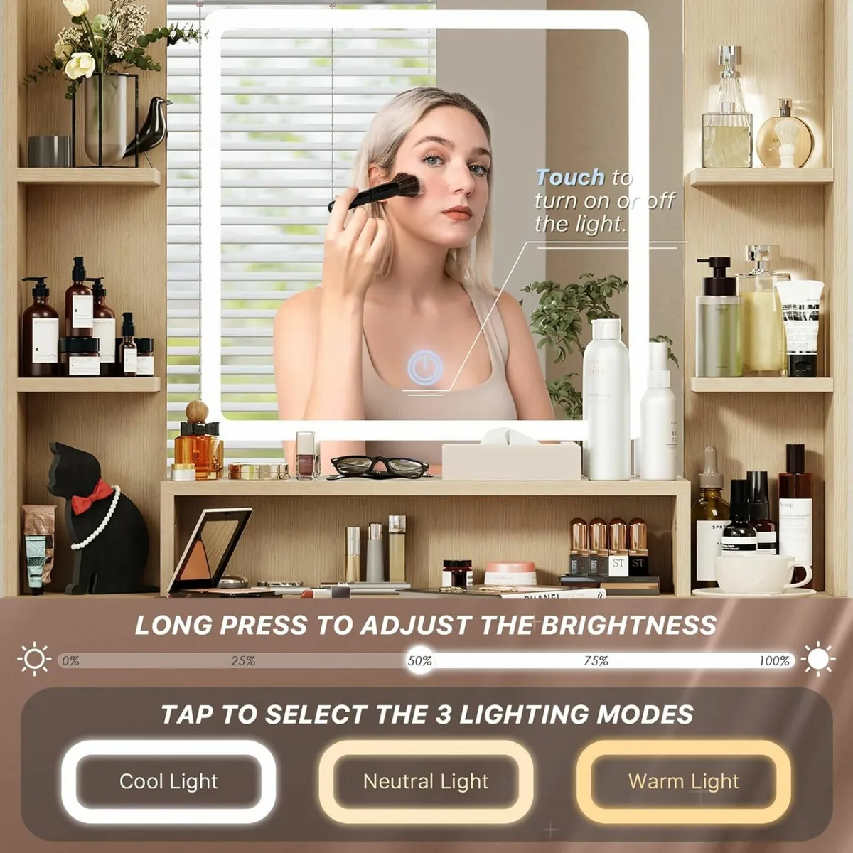 Dressing Table Mirror and Lights, 3 Color Modes - Image 4