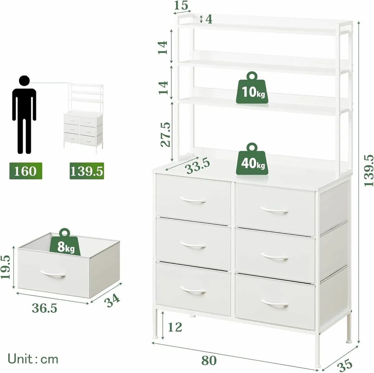 Bedroom Chest of Drawers Wooden Storage Shelf, - Image 2