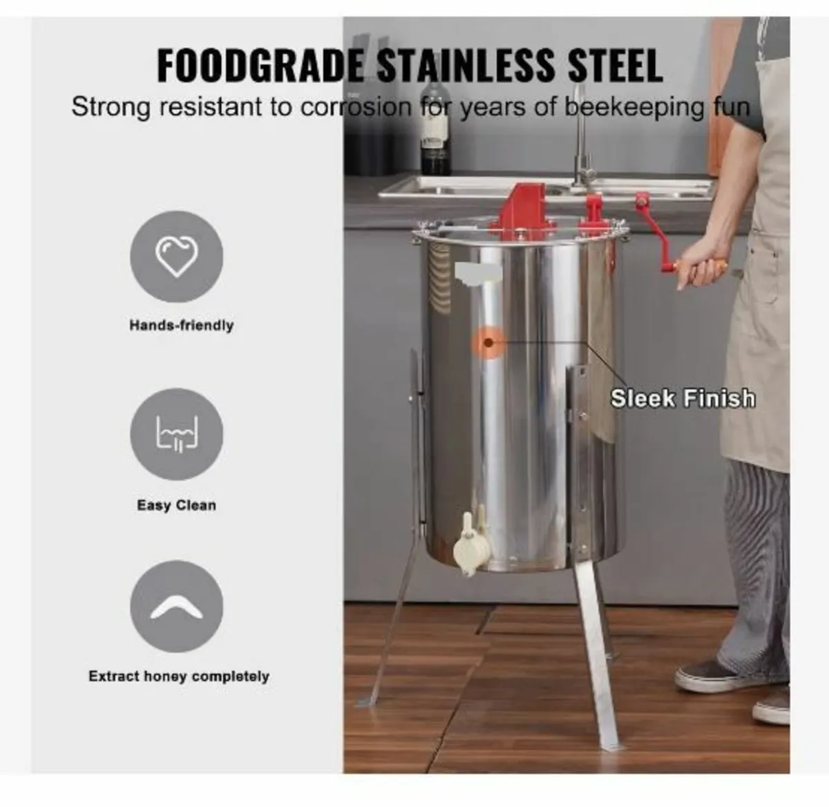 Manual Honey Extractor, 3 Frames Honey Spinner - Image 1