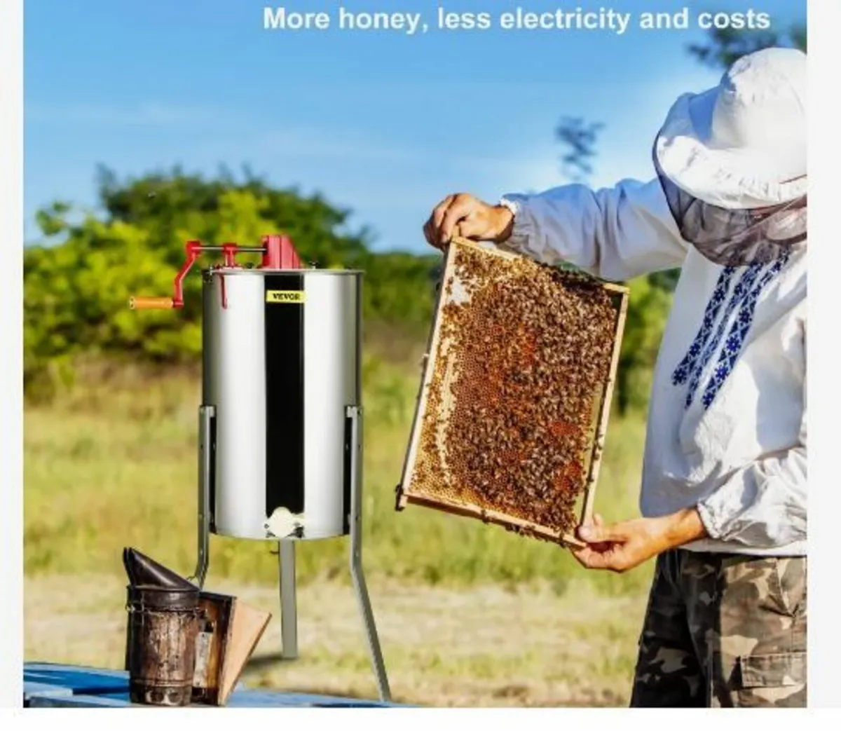 Manual Honey Extractor, 3 Frames Honey Spinner - Image 3