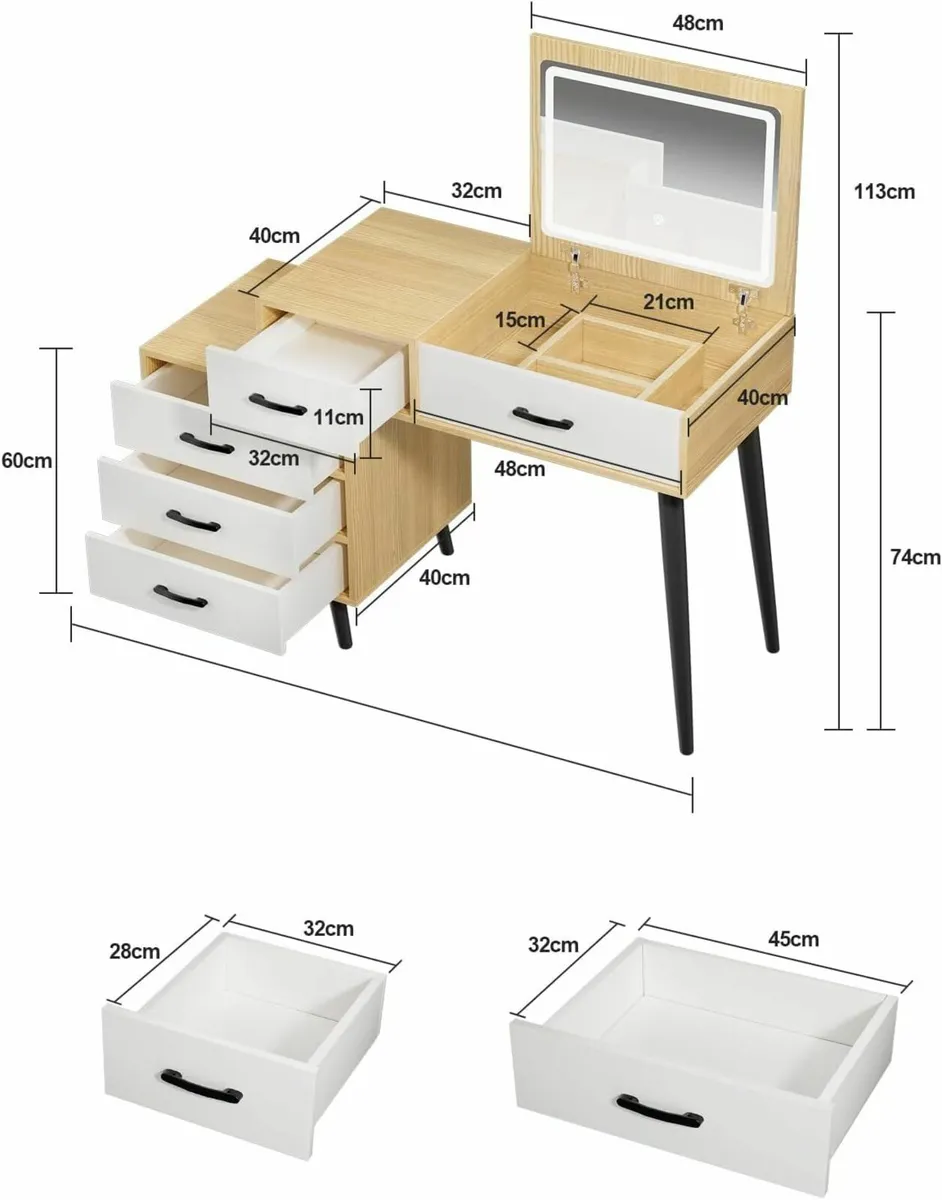 Dressing Table with Mirror Lights 80~120cm Adjust - Image 2