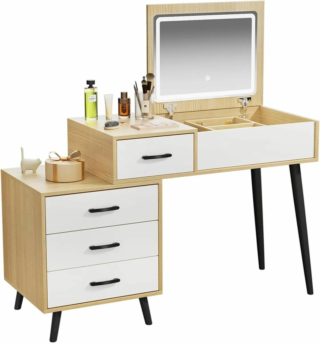 Dressing Table with Mirror Lights 80~120cm Adjust - Image 1