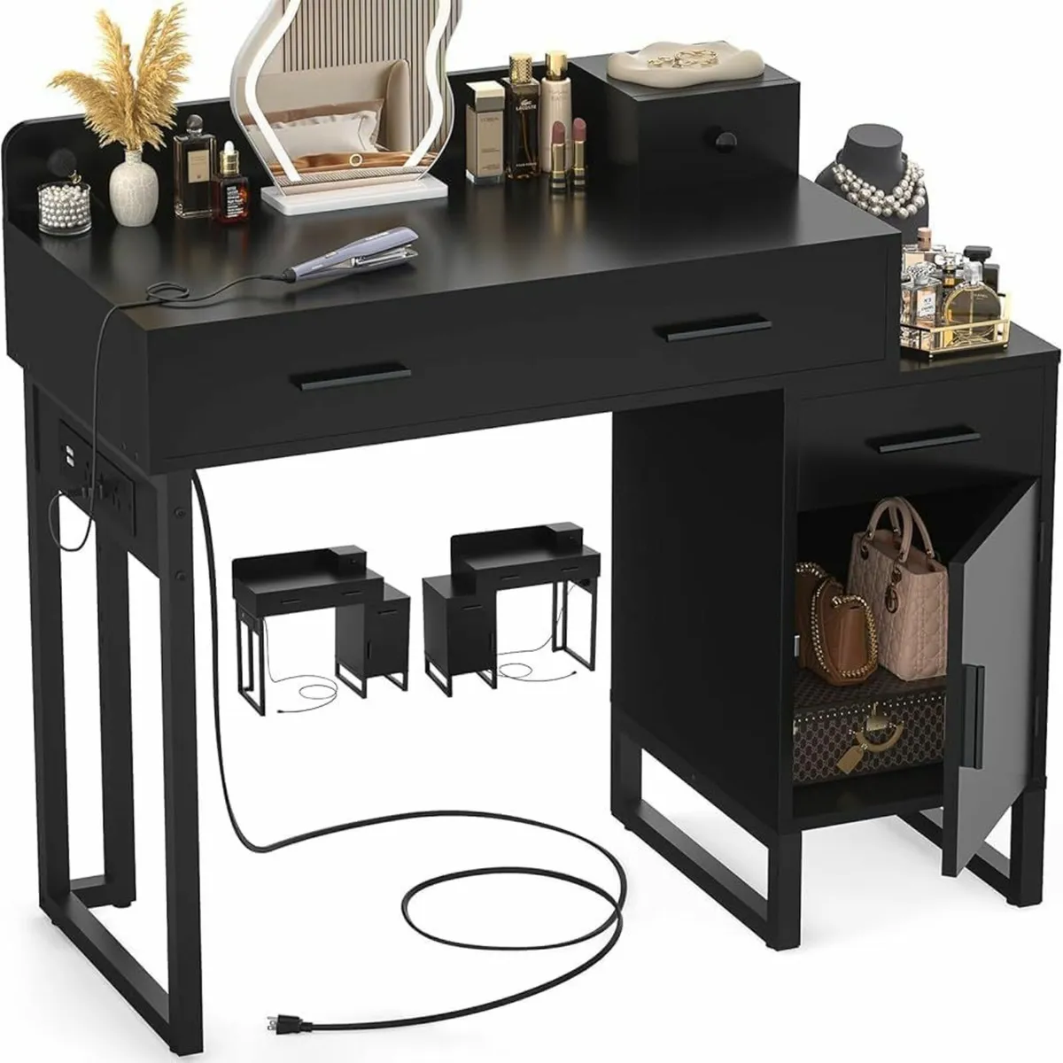 Dressing Table Vanity Desk 4 Storage Charging - Image 1
