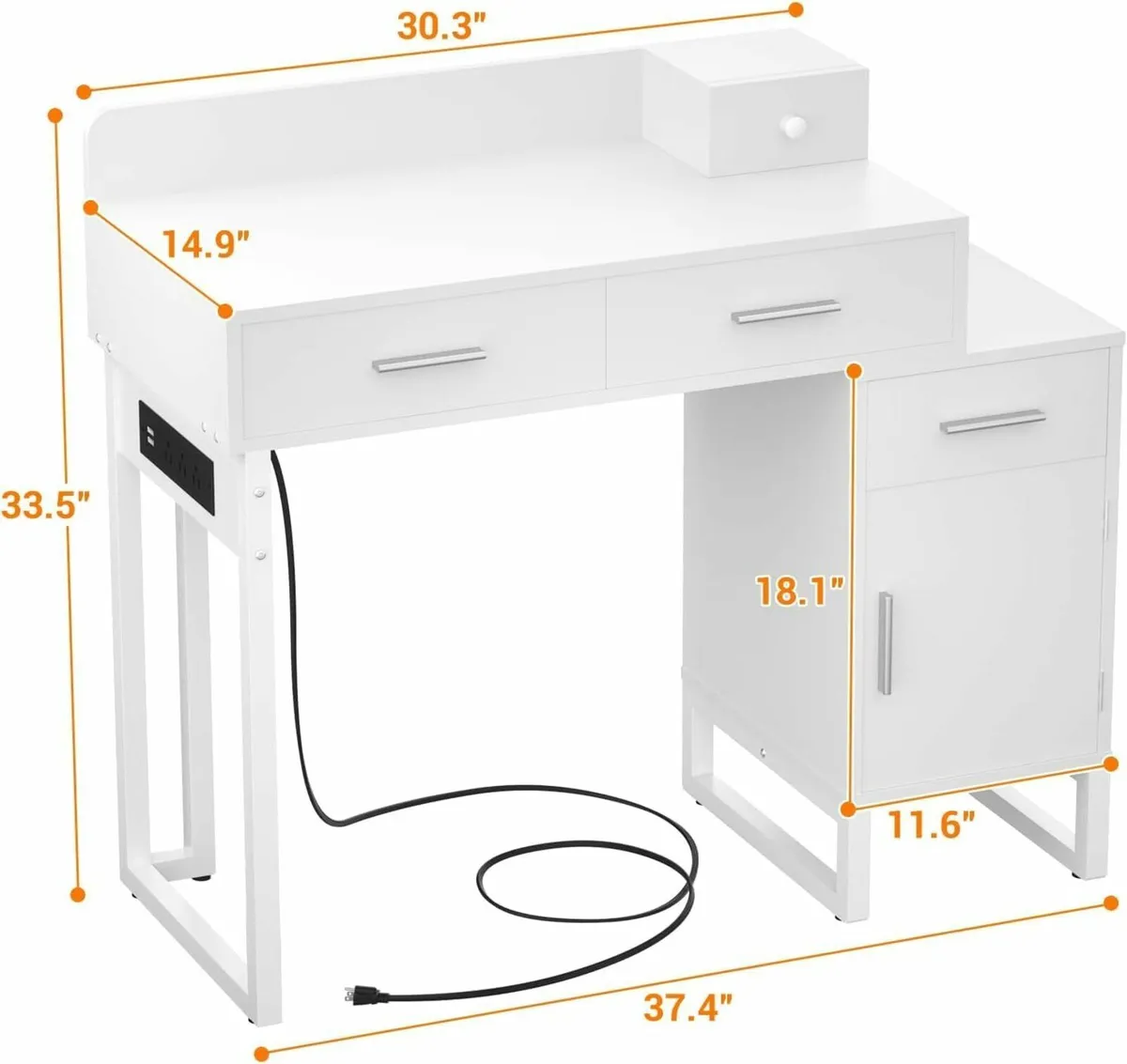 Dressing Table Vanity Desk 4 Drawers Charging - Image 2