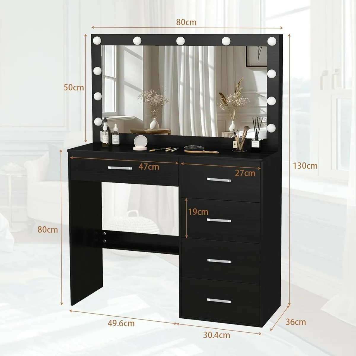 Dressing Table Mirror and Lights 3 Color Drawers - Image 4