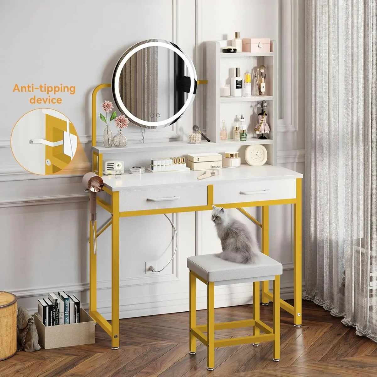 Gold Dressing Table adjustable mirror LED Lights - Image 3
