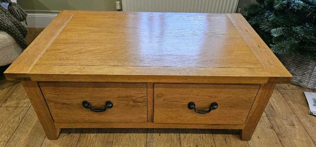 EZ Living Oak Wooden Coffee Table with Drawers - Image 3