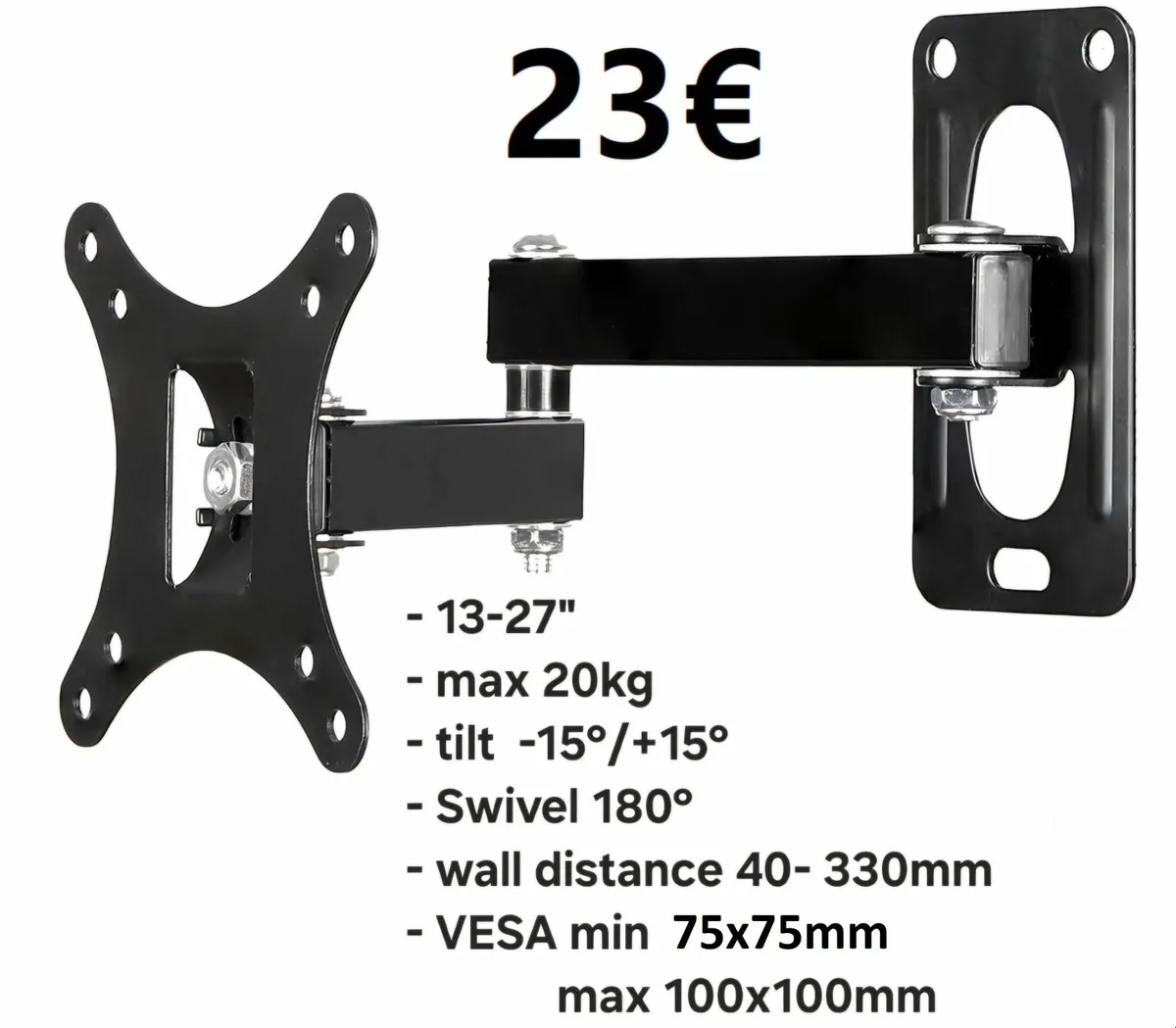 TV Monitor Wall Mount Bracket Tilt Swivel 13-27" - Image 1