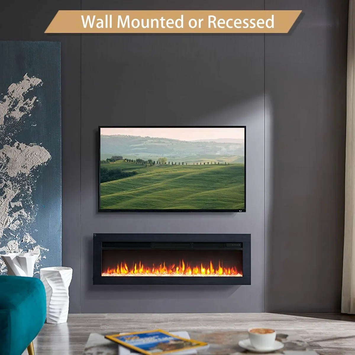 40"/102cm Electric Fireplace Freestanding Wall - Image 3
