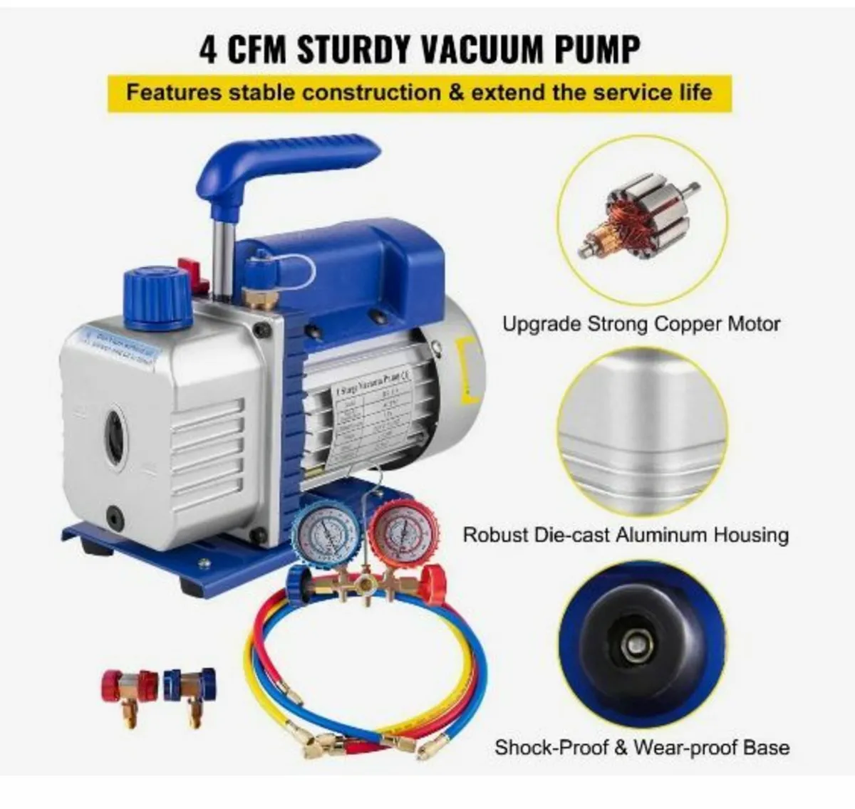 4CFM 1/4hp Air Vacuum Pump HVAC Refrigeration - Image 4