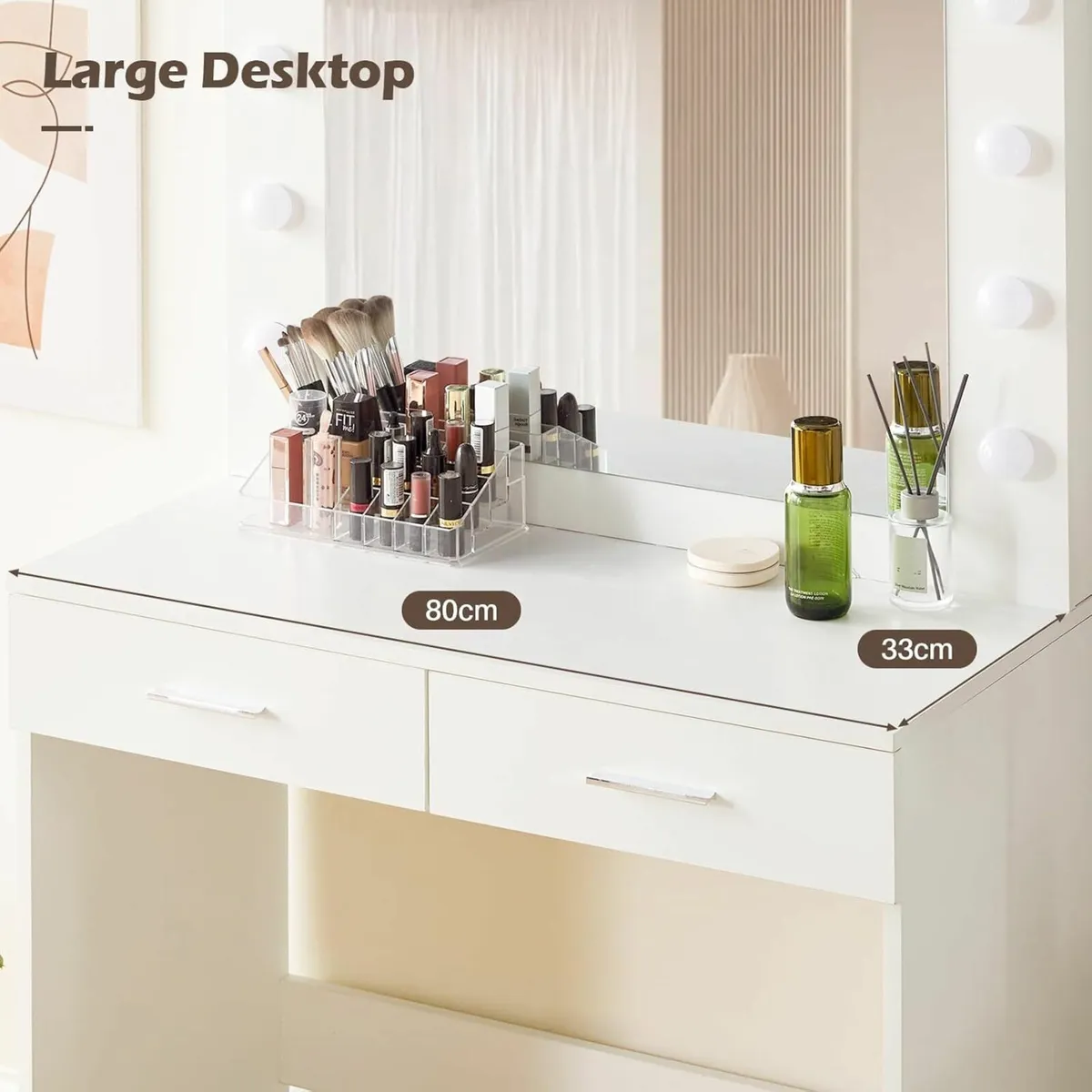 White Dressing Table LED Mirror and Stool - Image 4