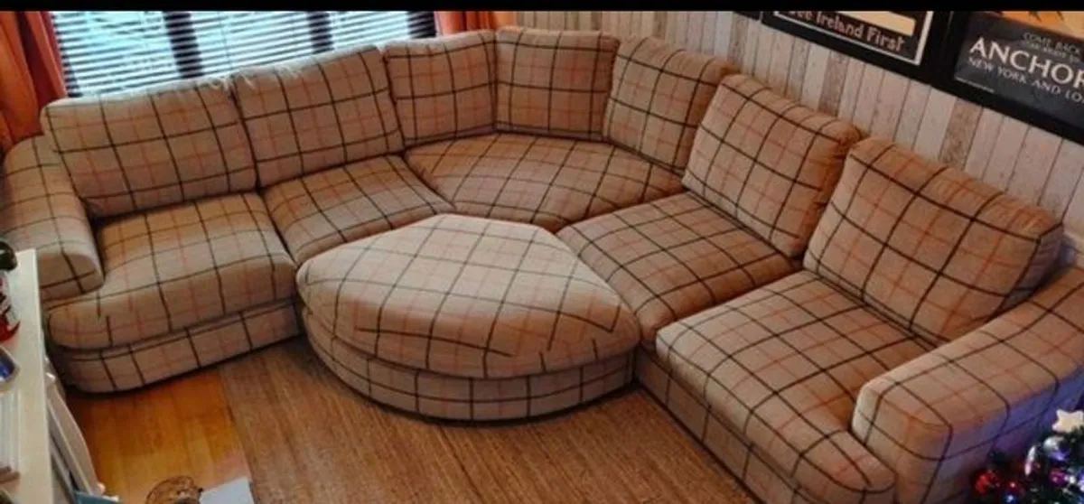 Cream Tartan Corner Couch - Image 1