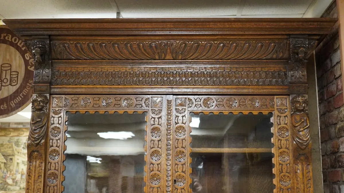 Monumental Carved Quartersawn Oak Dresser Cabinet - Image 2