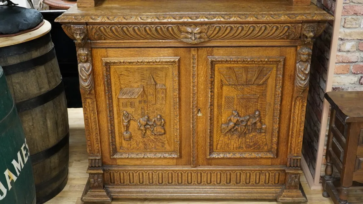 Monumental Carved Quartersawn Oak Dresser Cabinet - Image 4