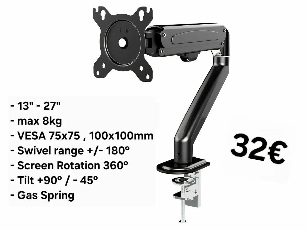 TV Monitor Desk Mount Bracket Tilt Swivel 13-27" - Image 1