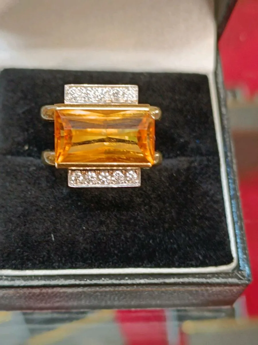 Citrine & Diamond Vintage Ring ,18k Yellow Gold R - Image 1