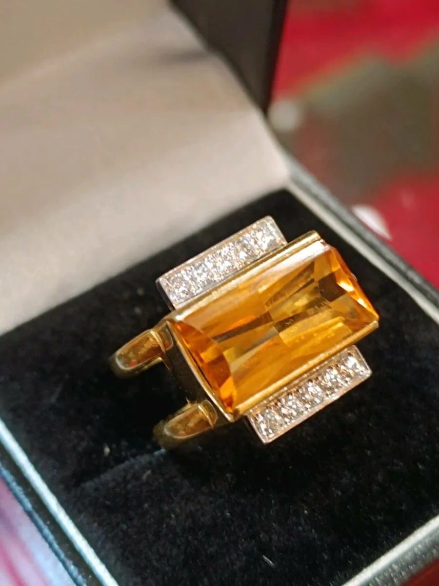Citrine & Diamond Vintage Ring ,18k Yellow Gold R - Image 2