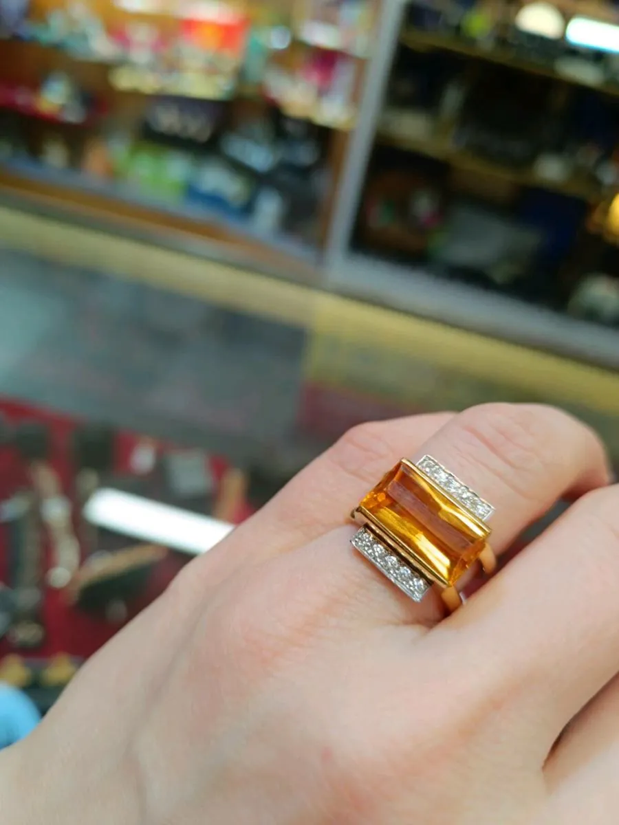 Citrine & Diamond Vintage Ring ,18k Yellow Gold R - Image 4
