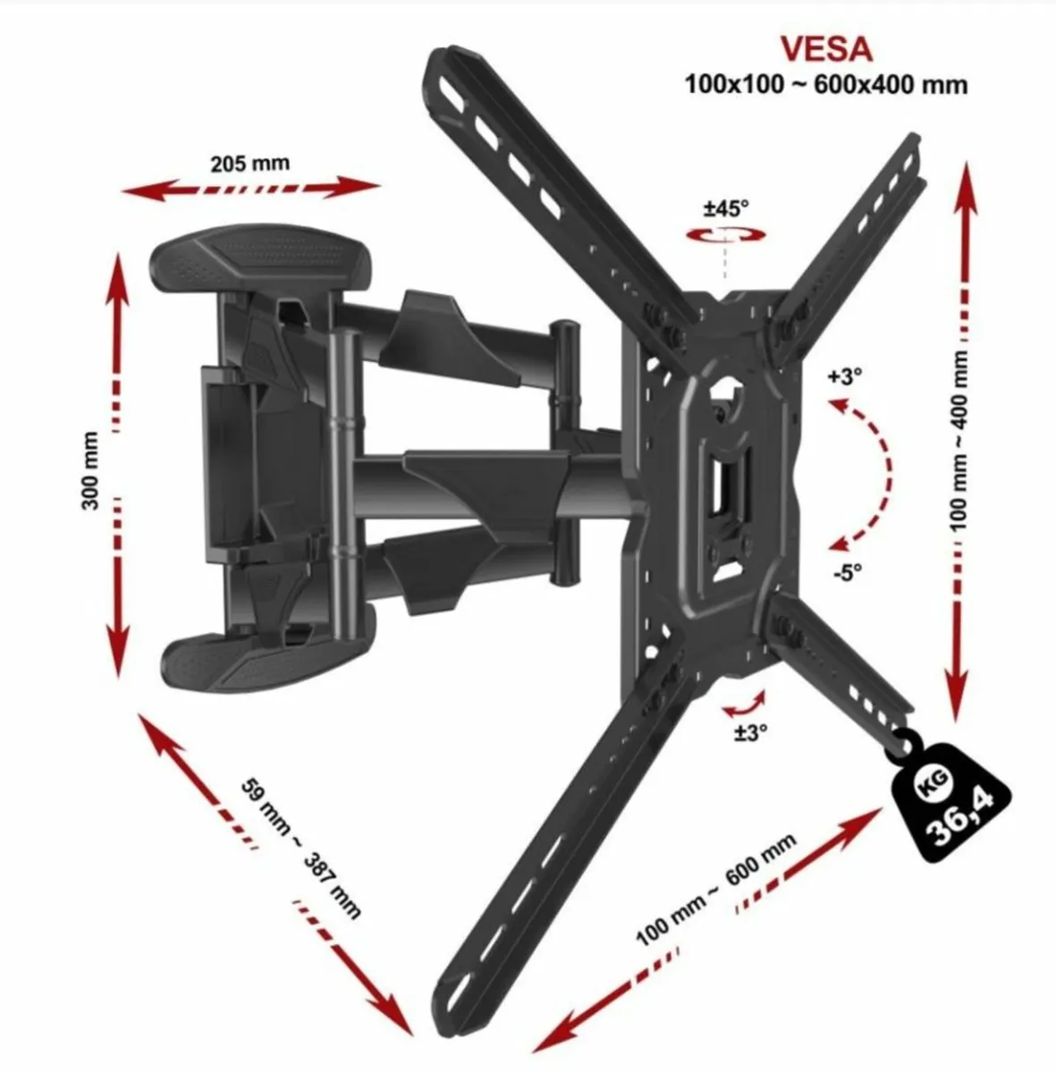 TV Wall Mount Bracket Tilt Swivel 32" - 70" TV - Image 2