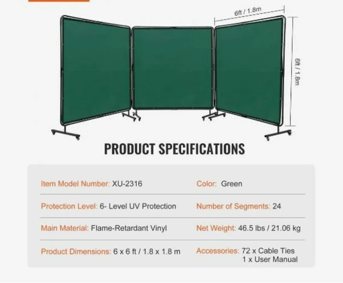 Welding Screen with Frame, 182.9 cm x 182.9 cm 3 - Image 2