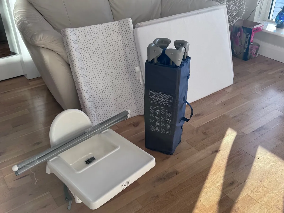 Travel cot, Ikea High Chair, Matress, Changing mat