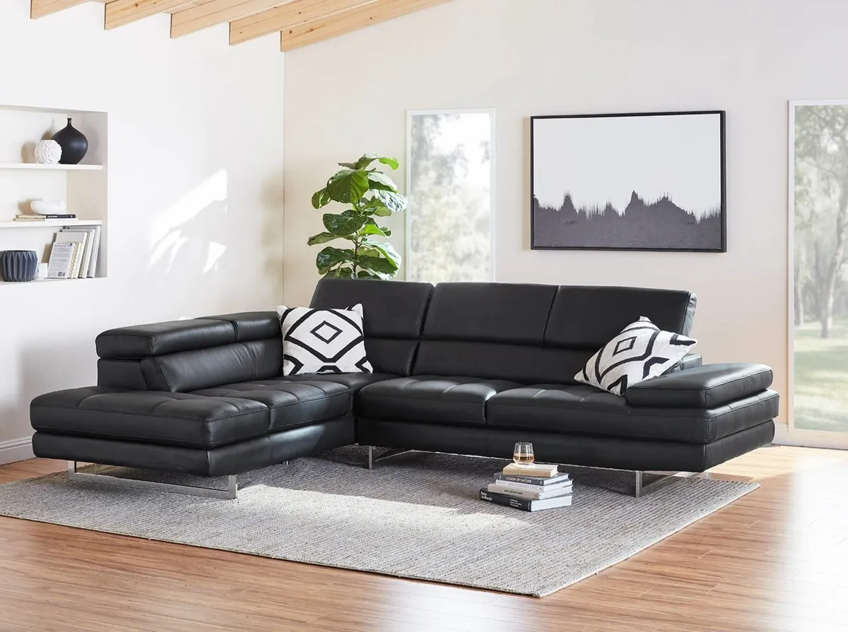 Leather Corner chaise Sofa 262cm , black - Image 1