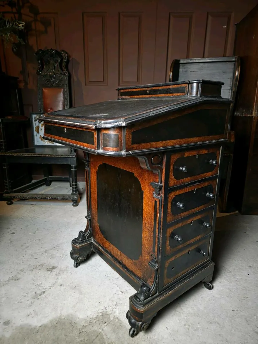 Antique dark ebonised walnut davenport desk - Image 1
