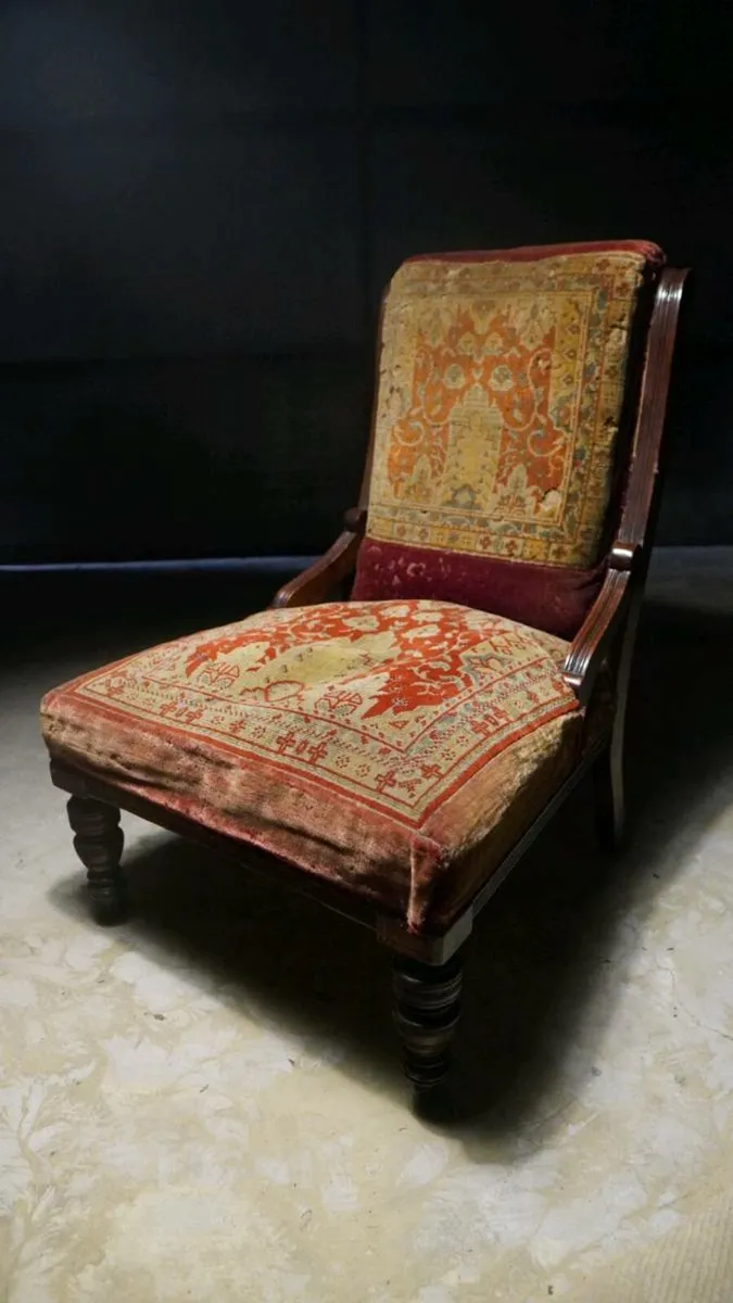Antique original Victorian carpet chair armchair - Image 1
