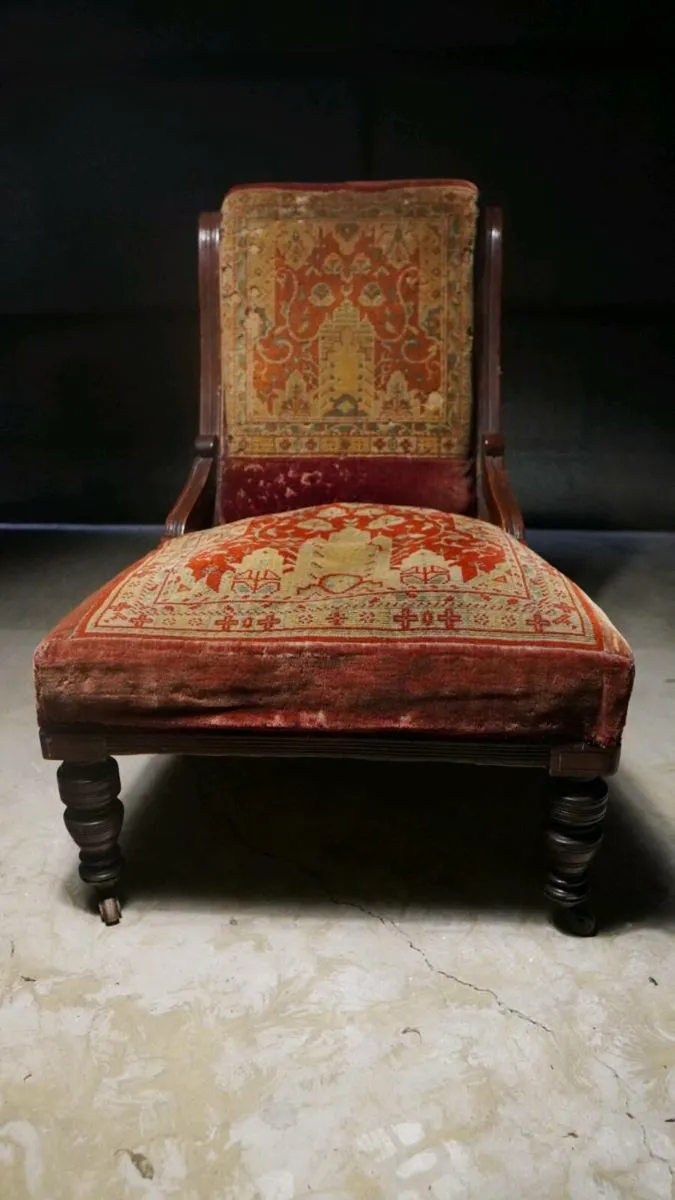 Antique original Victorian carpet chair armchair - Image 2