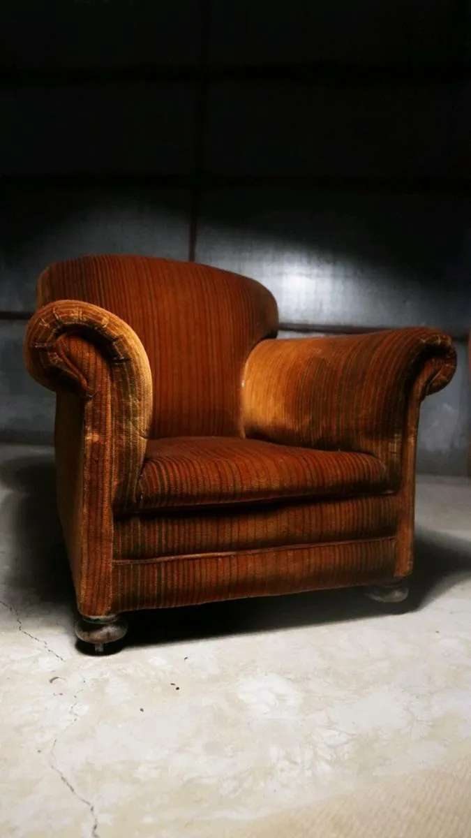 Antique Edwardian club armchair chair orange velve - Image 1