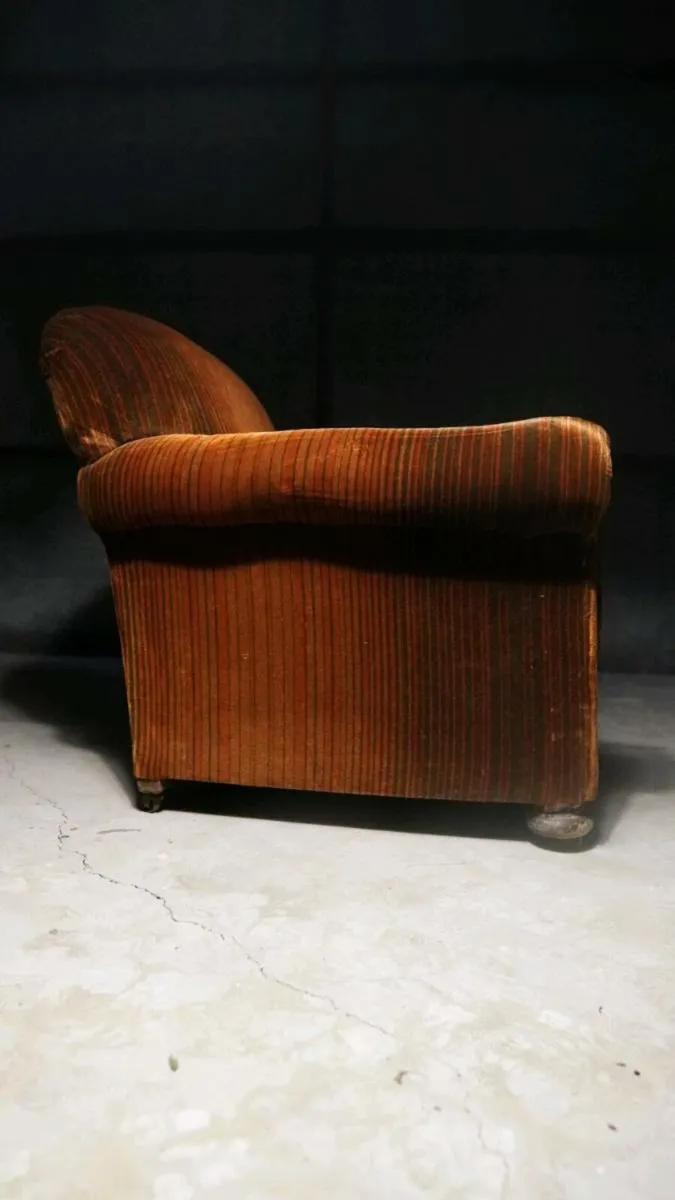 Antique Edwardian club armchair chair orange velve - Image 2