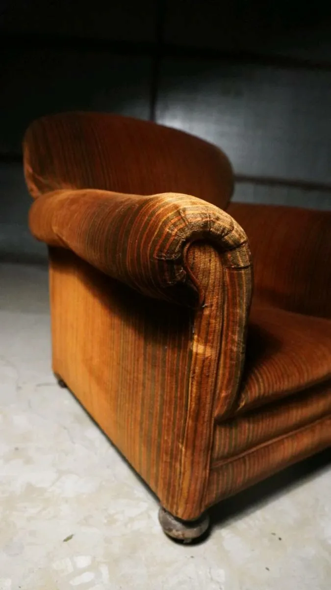 Antique Edwardian club armchair chair orange velve - Image 3
