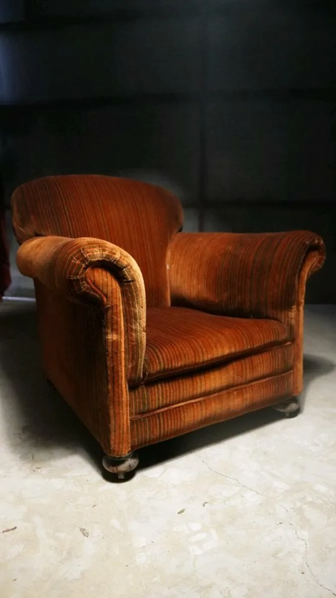Antique Edwardian club armchair chair orange velve - Image 4