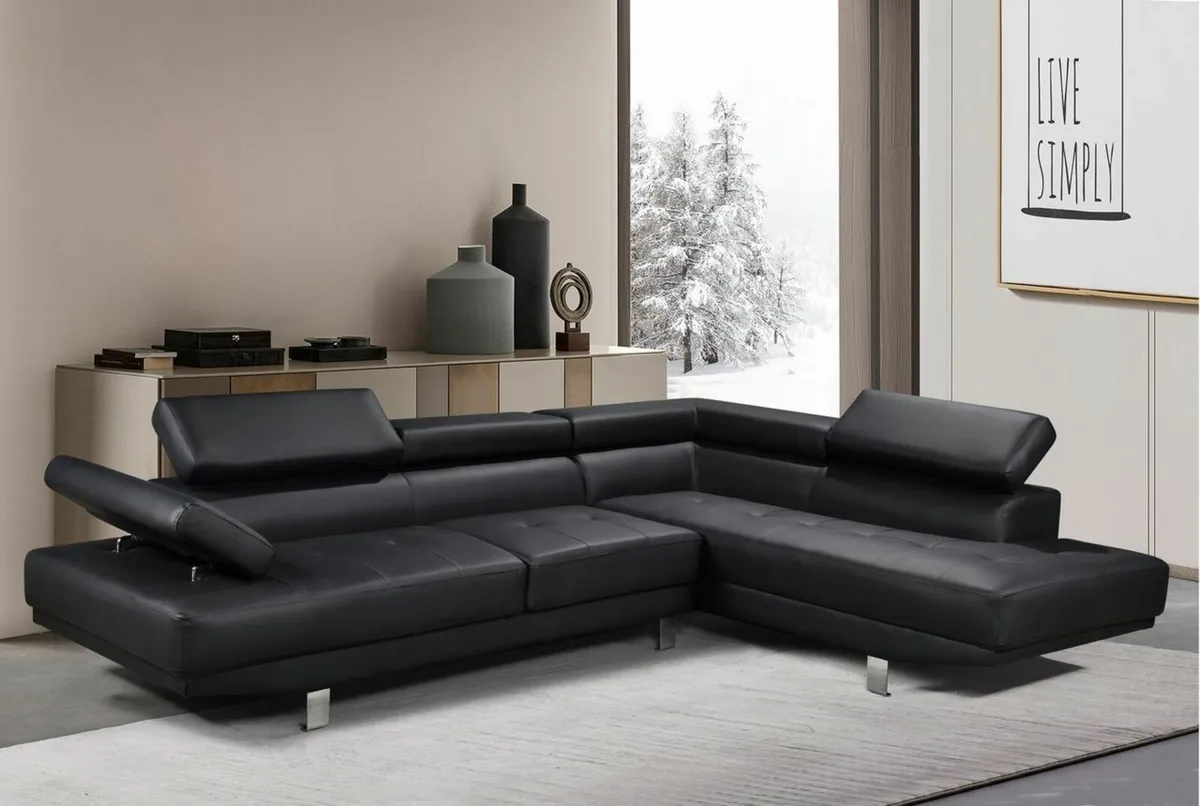 Leather Corner chaise Sofa 262cm , black - Image 1