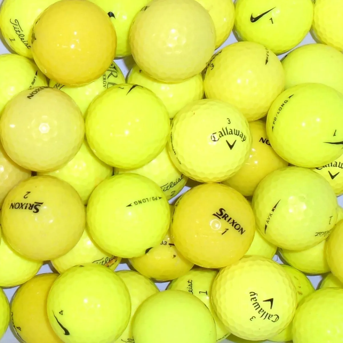 Branded Mix of Yellow Lake Golf Balls - 100 Balls