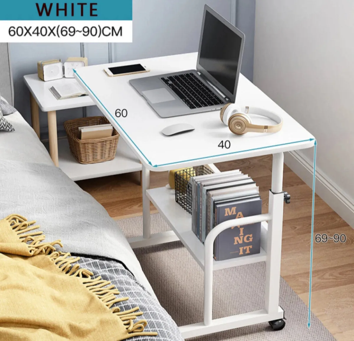 White Overbed Table Laptop Desk NEW - Image 3