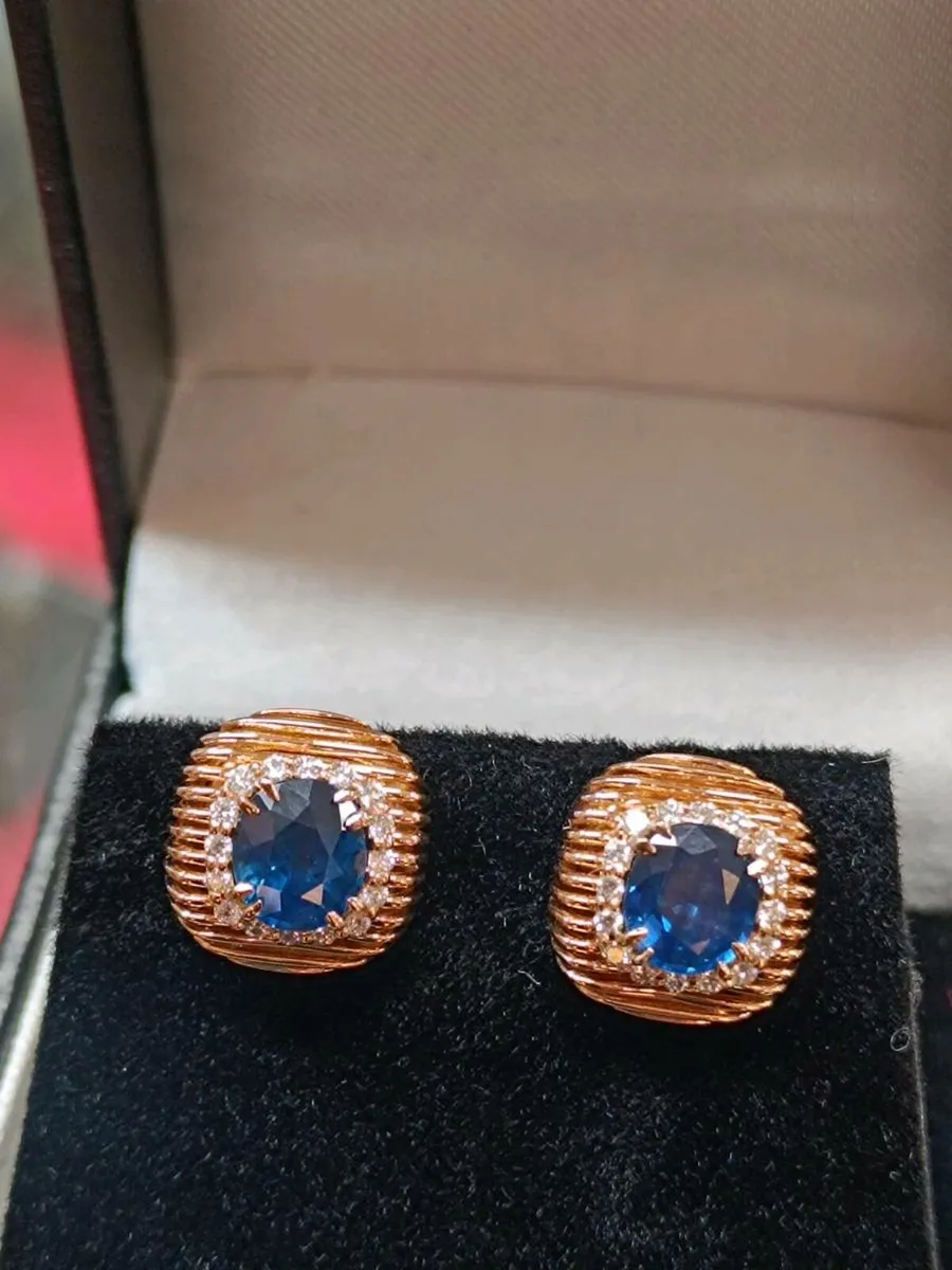 Blue Sapphire & Diamond Studs Earrings,18kGold - Image 1