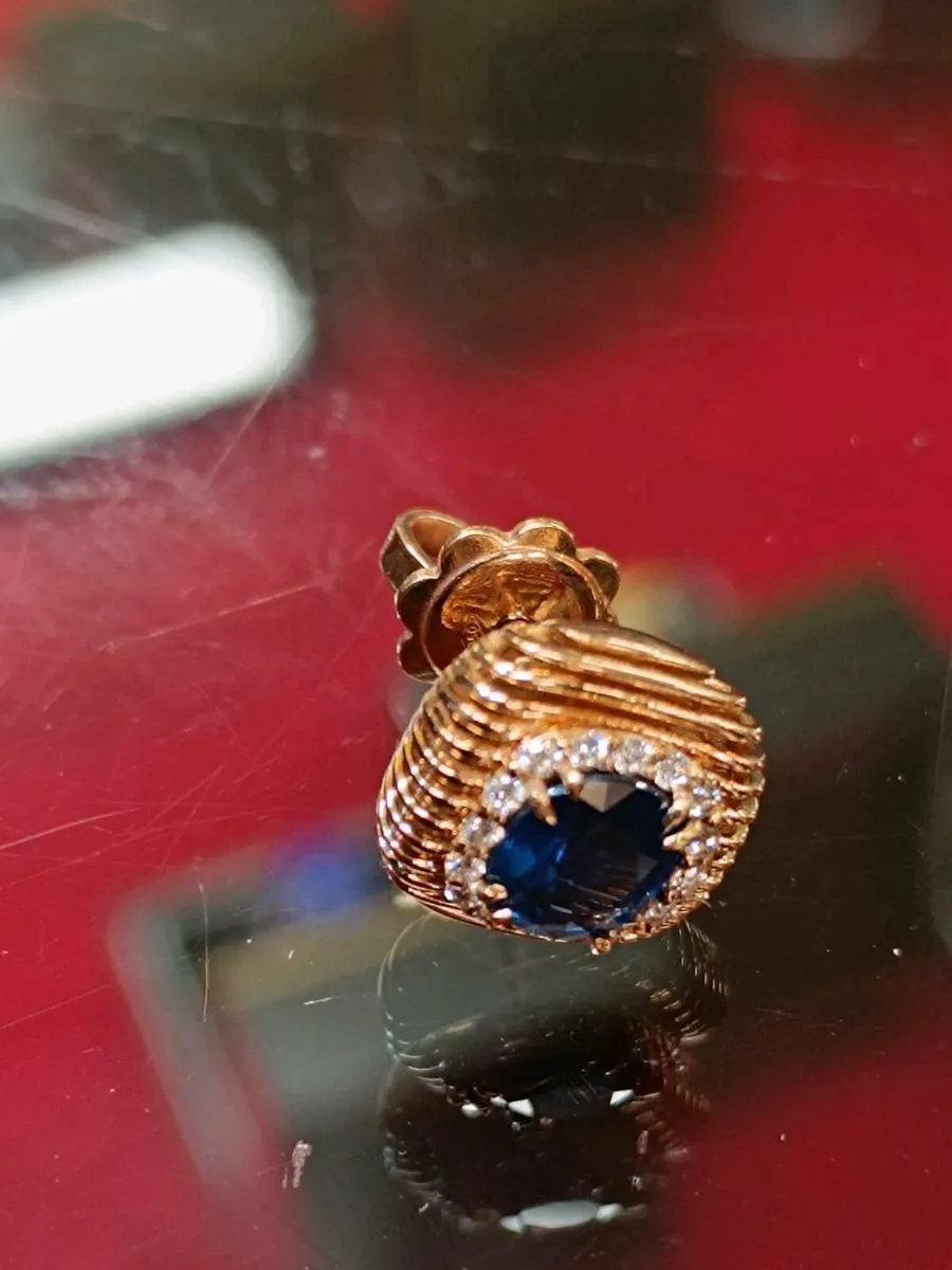 Blue Sapphire & Diamond Studs Earrings,18kGold - Image 3