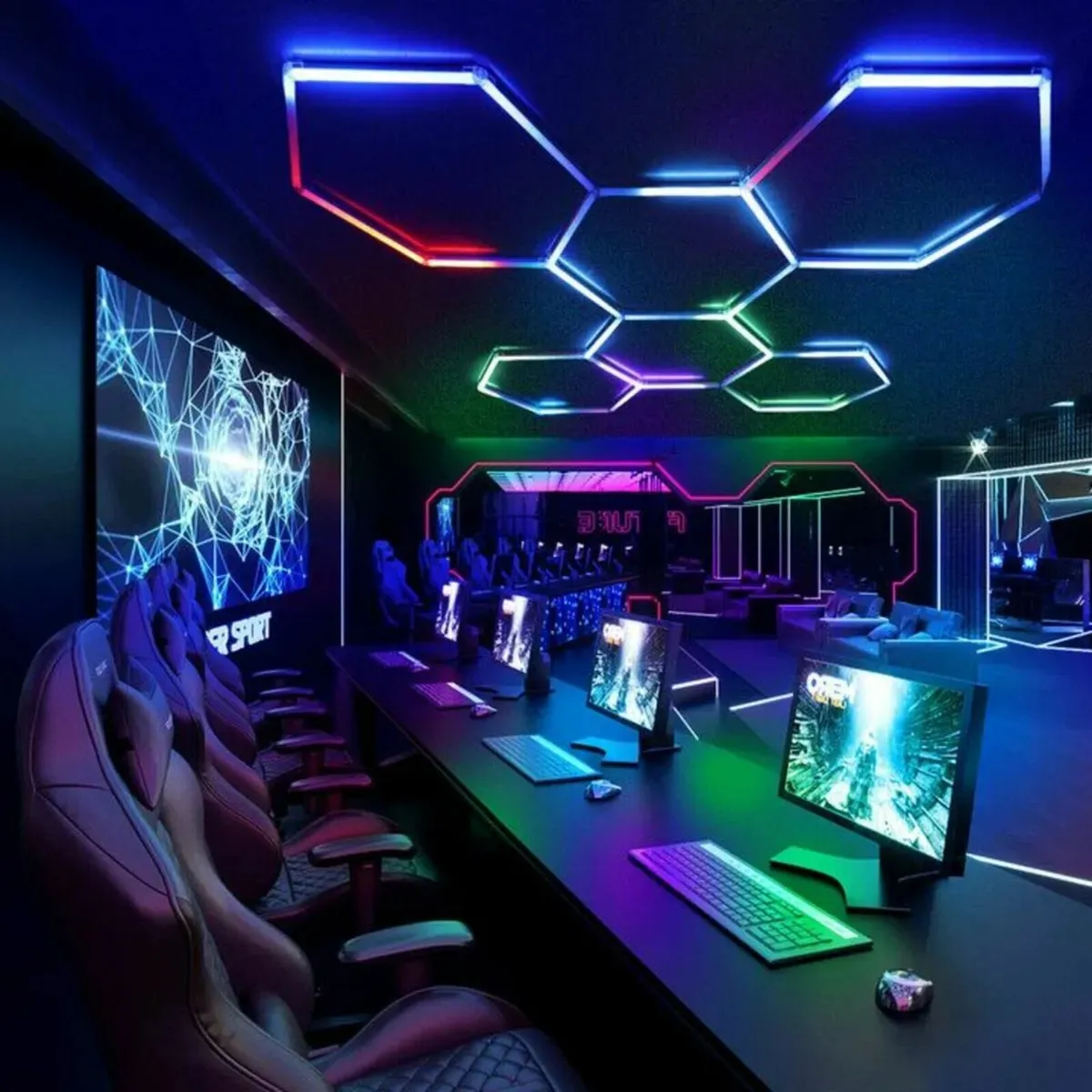 HEXAGON LED LIGHTS & FRAME CAR GARAGE WORKSHOP - Image 3