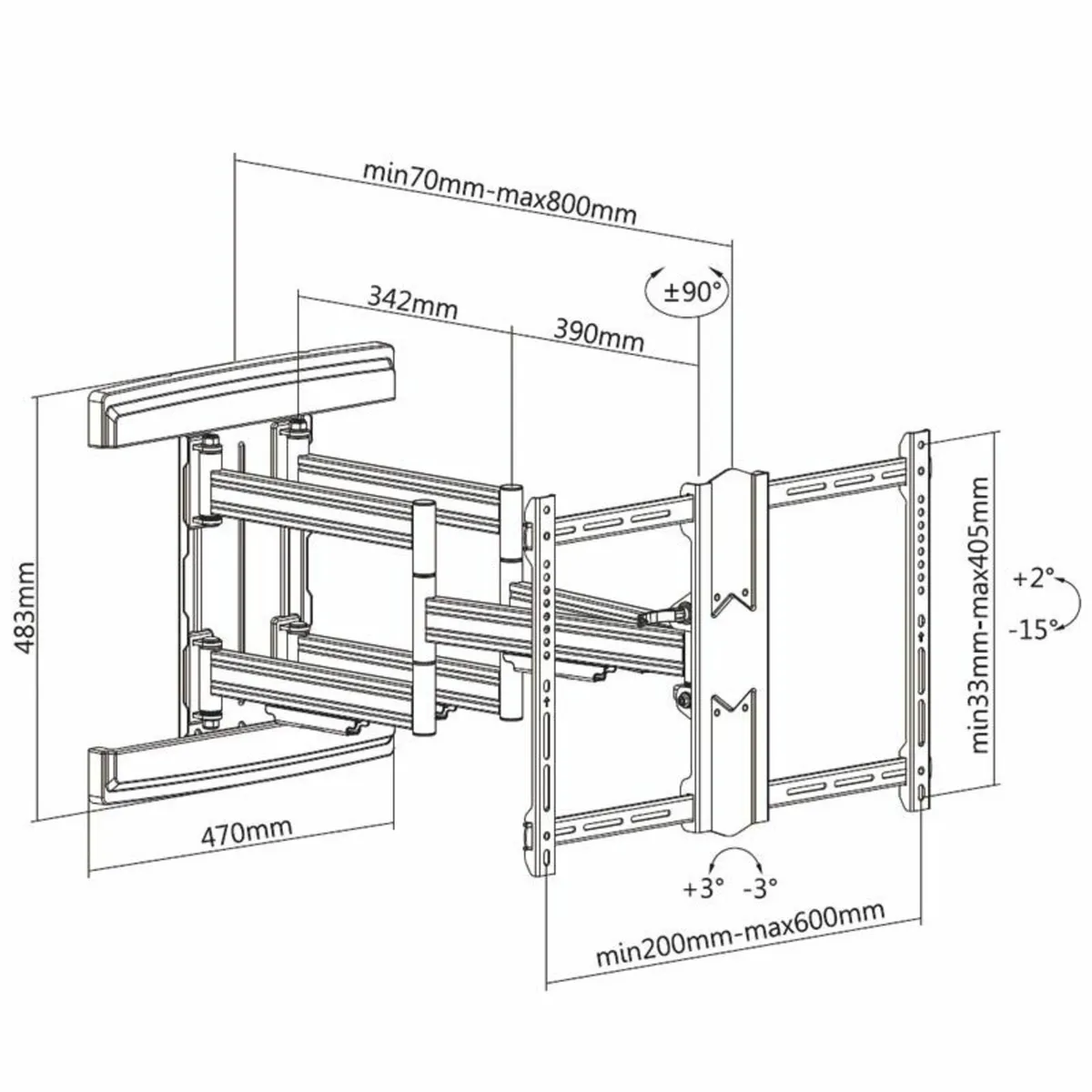 Tv Wall Mount Bracket Tilt Swivel Long Arm 37-80" - Image 3