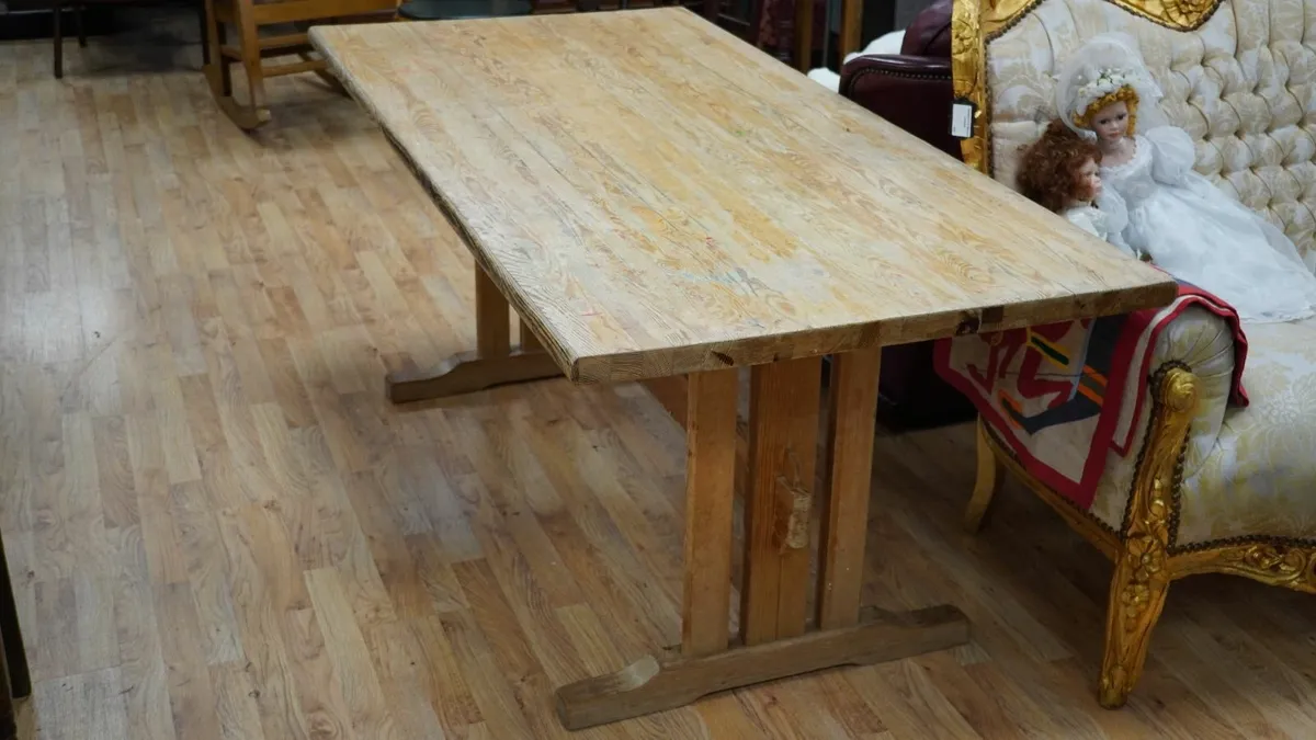 Vintage Pine Trestle Dining Table - Image 4