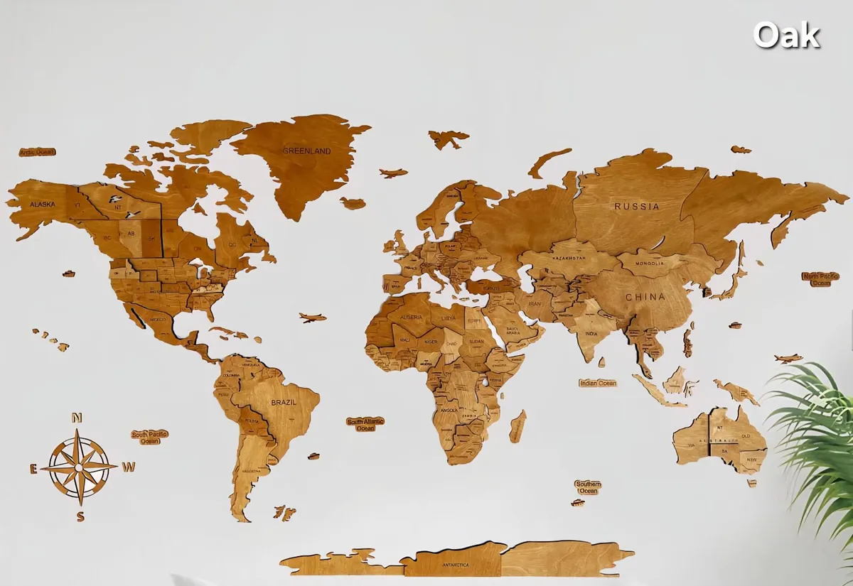 3D Classic Wooden World Map - Image 1