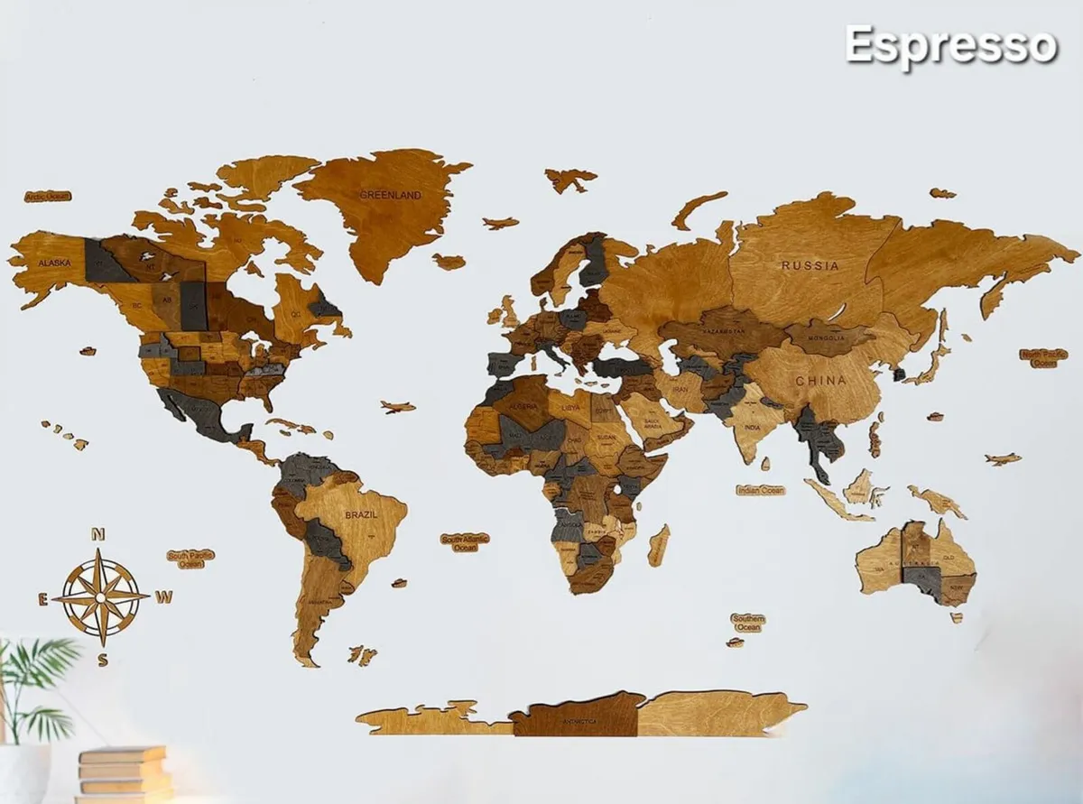 3D Classic Wooden World Map - Image 4